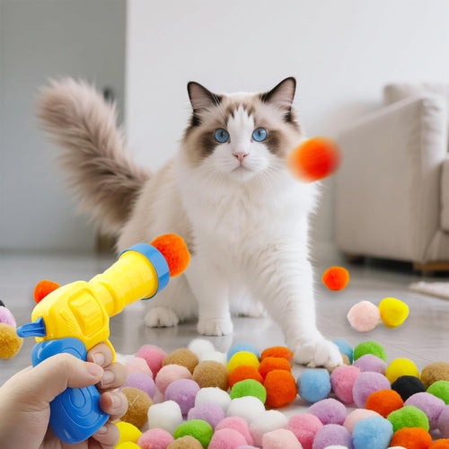 Cat Pom Pom Balls Launcher Set