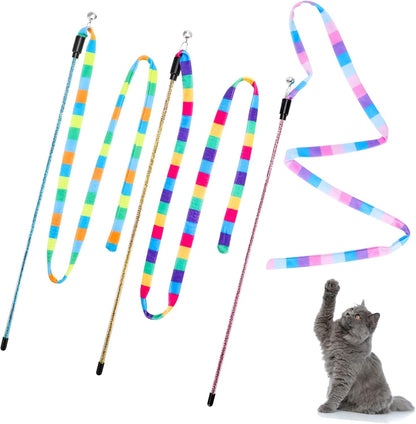 Colorful Ribbon Cat Teaser Wand Toys